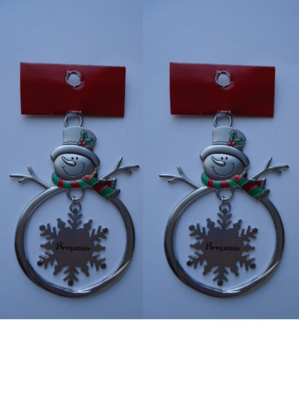 2 Packs of Christmas Holiday Snowman Snowflake Personalized Ornament, Benjamin